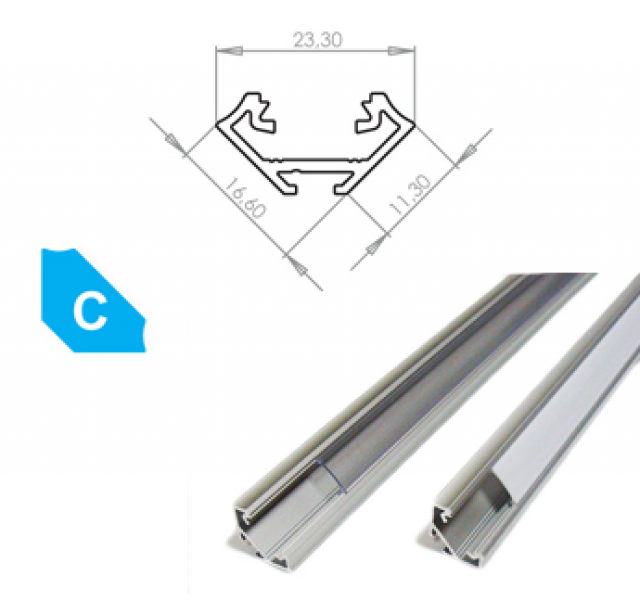 LEDLabs Hliníkový profil LUMINES C 3m pro LED pásky, eloxovaný stříbrný